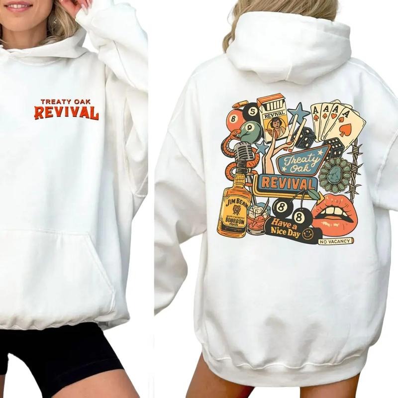 Treaty Oakk Revival Western Hoodie 2 Sides, Retro Bar Cowboy Graphic Tee, Vintage Music Country Style T Shirt, Concert...