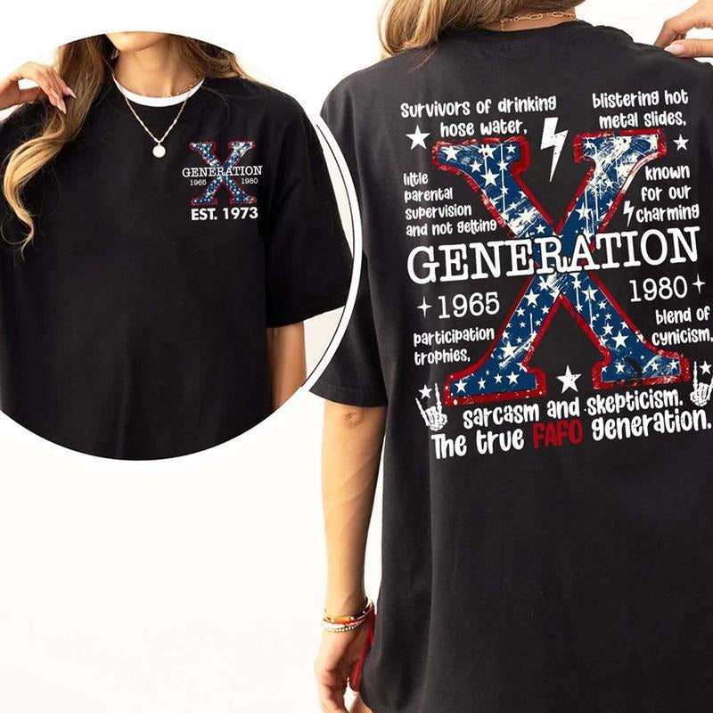 Trending Gen X 1965 - 1980 T-shirt, Generation X Survivors of Drinking Hose Water Shirt, Gen X USA Flag Graphics Cotton Shirt Menswear Womenswear