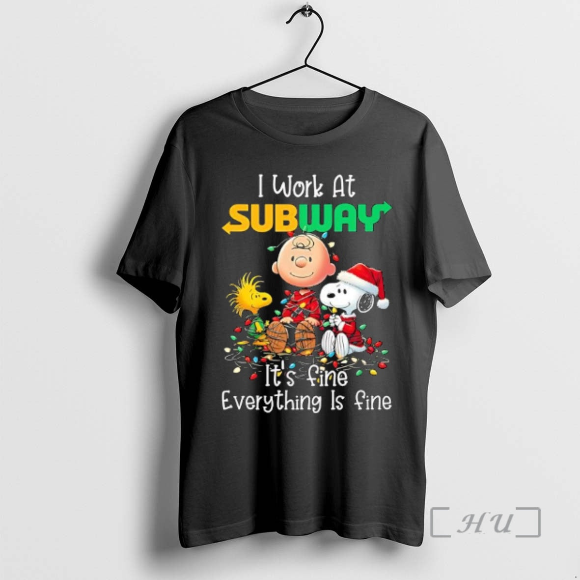 Trending Peanuts Characters Christmas Lights I Work At Subway Its Fine Everything Is Fine Premium T-Shirts, Hoodie,...