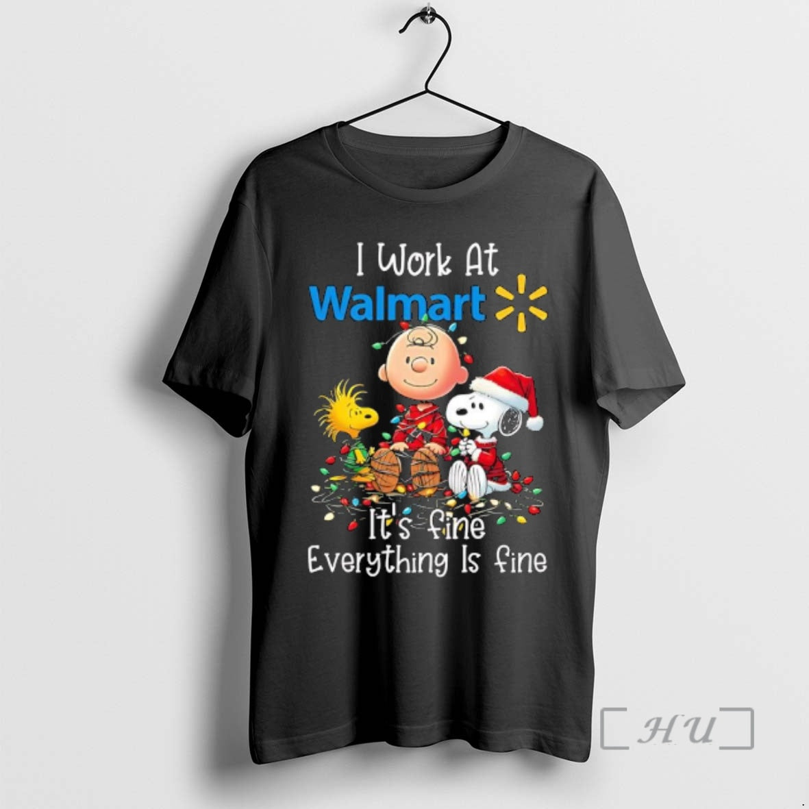 Trending Peanuts Characters Christmas Lights I Work At Walmart Its Fine Everything Is Fine Premium T-Shirts, Hoodie,...