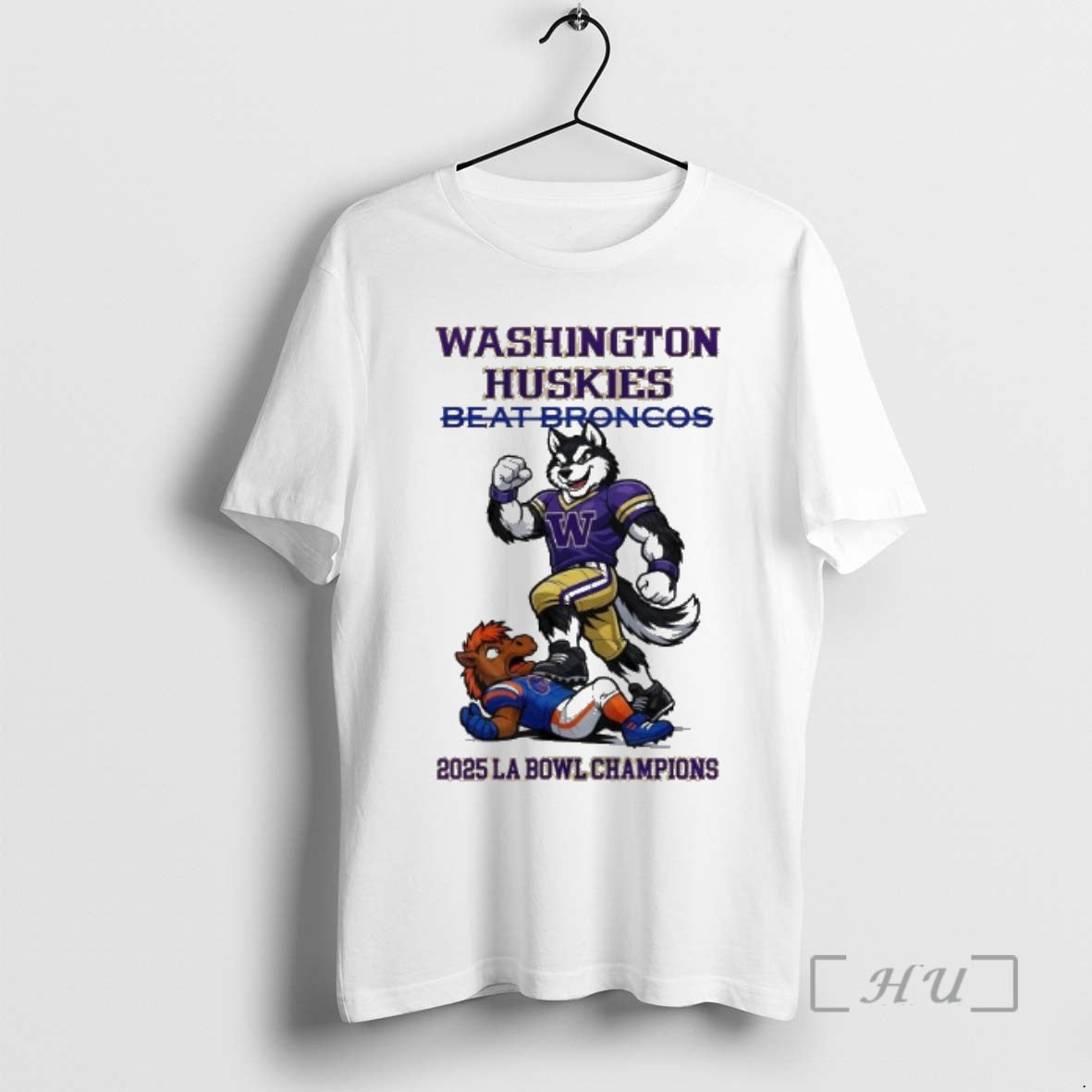 Trending Washington Huskies Beat Broncos Ncaa 2025 La Bowl Champions Mascot Premium T Shirts Sweater Hoodie, Sweatshirt