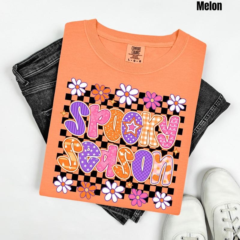 Trendy Checker Spooky Season Comfort Colors T-Shirt 'NLB' Hoodie, Sweatshirt | InkThreadWorks.com