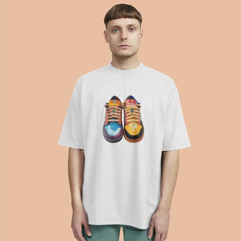 Trendy Graphic Sneaker Print Tee: Bold Colors & Streetwear Vibes - Unisex Must-Have!