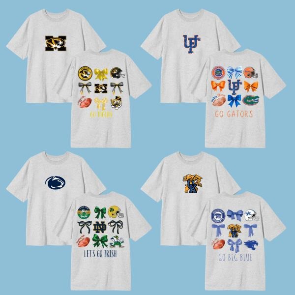 Trendy NCAA College Bow Graphic T-Shirt 2025, Game Day Spirit Shirt for Women, All Teams Fan Tee, Cute Football Shirt, Unisex Gameday Apparel for Fans