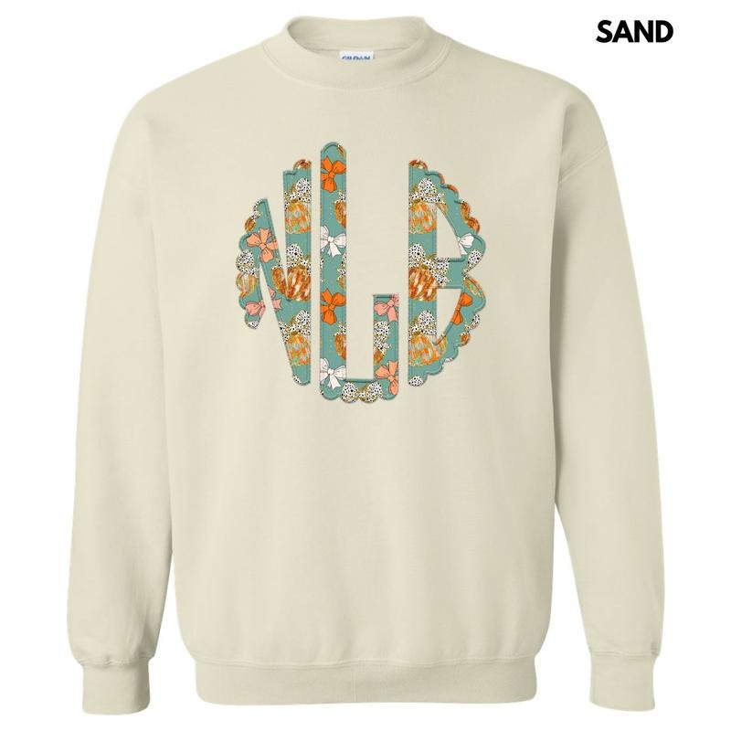 Trendy Pumpkin & Bow Monogram Sweatshirt 'NLB' T-Shirts, Hoodie | InkThreadWorks.com