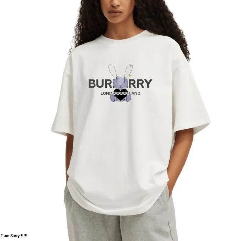 Trendy Women's White Hoodie with Rabbit Luxury Graphic, Short Sleeve, Unisex, Fashion Loves Tee, Buri Shirts for Women, Basic Girl Tee, Birthday Gift