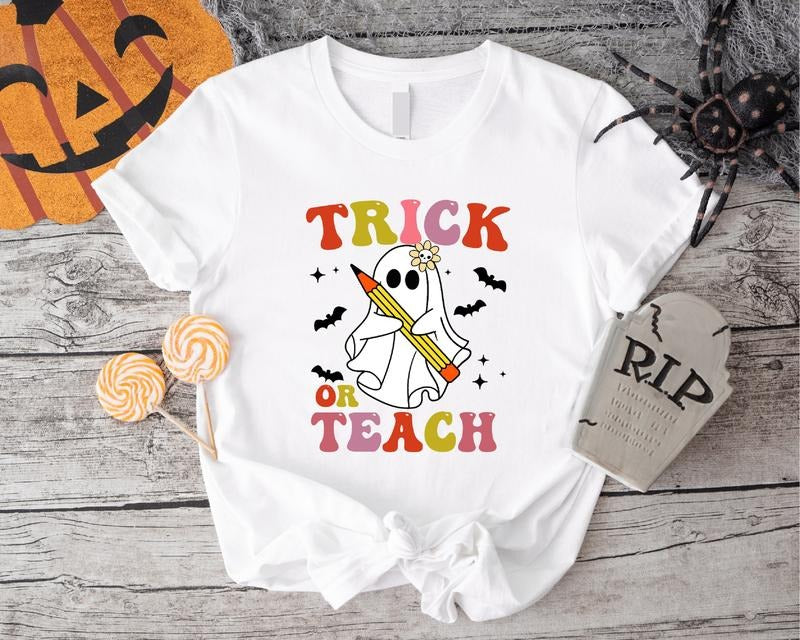 Trick or Teach T-Shirt, Halloween Teacher Gift Tee, Cute Spooky Teaching Shirt, School Halloween Party Hoodie, Sweatshirt