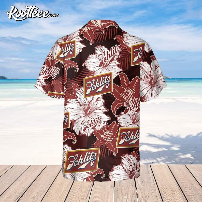 Tropical Flower Pattern Schlitz Beer Hawaiian Shirt