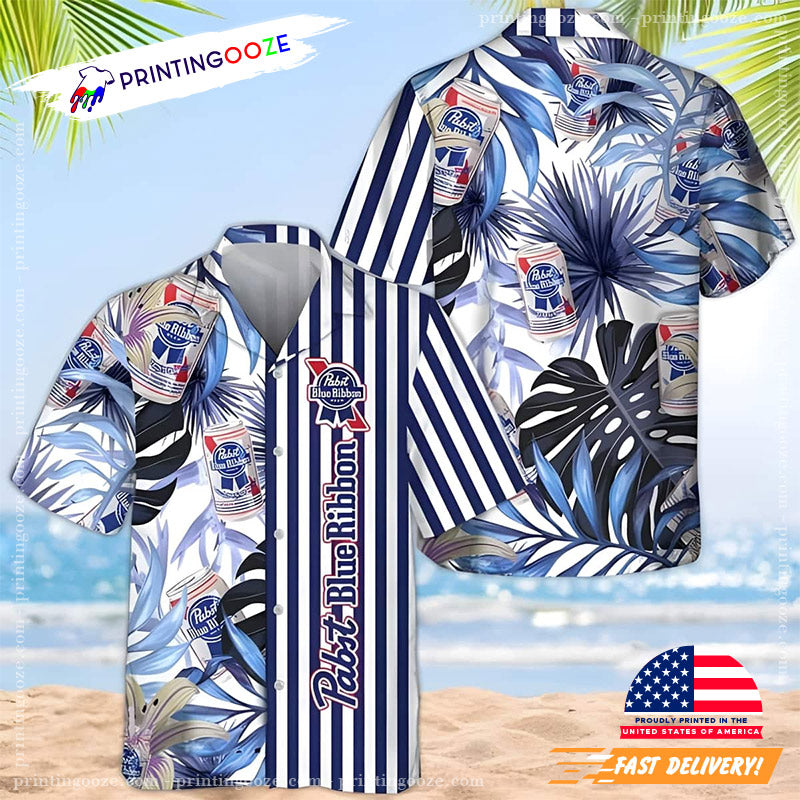 Tropical Leaf Pabst Blue Ribbon Beer Hawaiian Shirt