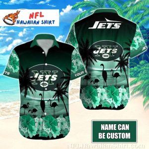 Tropical Nocturne - Flamingo New York Jets Hawaiian Shirt