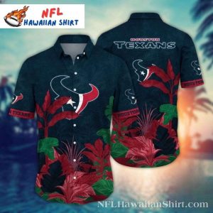 Tropical Vigor Houston Texans Hawaiian Shirt - Lush Foliage Red Highlights