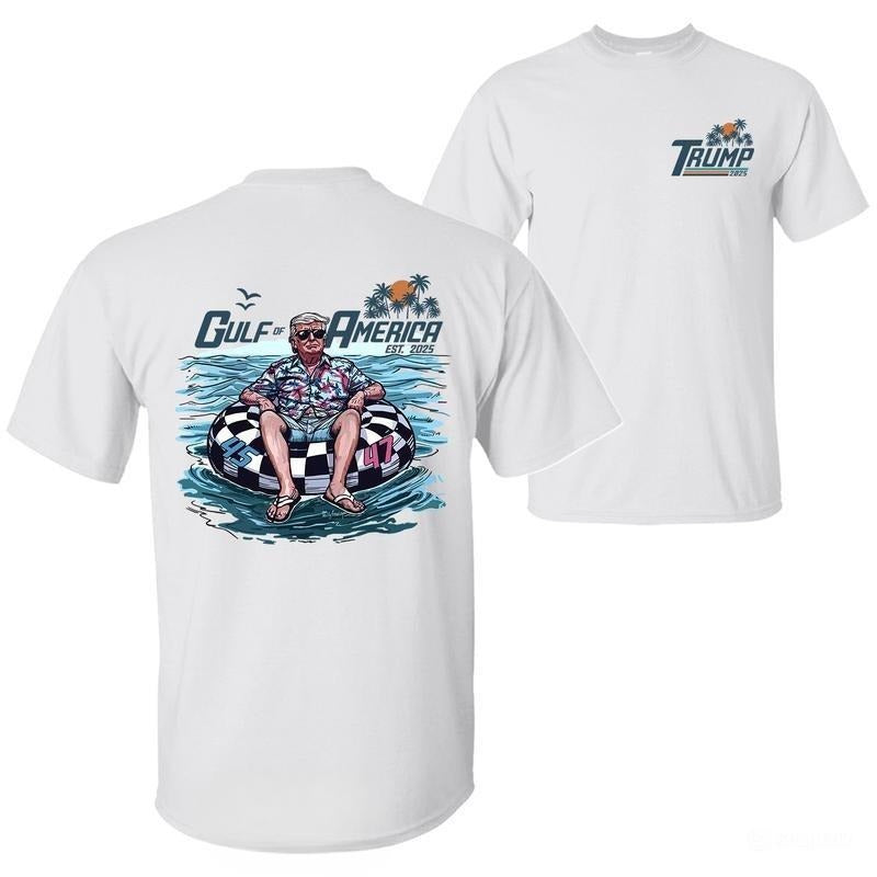 Trum Chillin on the Gulf of America 2 Sided Shirt, Trum Shirt, Crewneck Graphic Printed Unisex Cotton T-shirt for Men for Women