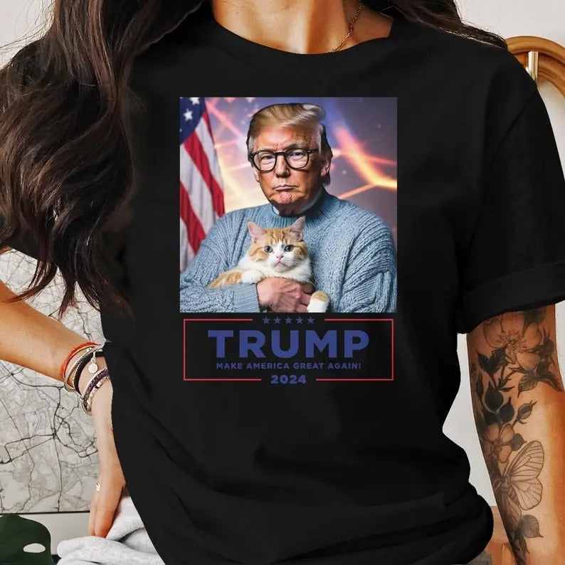 Trump & Cat Meme T-Shirt, Unisex Graphic Tee, 2024 Election Republican Shirt, AI Tr.ump, Political Campaign, Trum.p 2024, Political Humor, shirt trend 2025, shirt trend