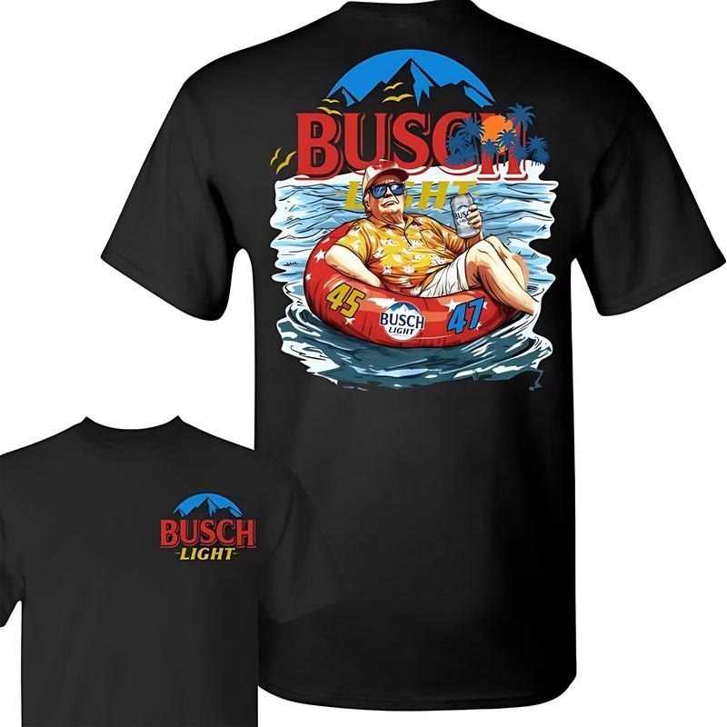 Trump Busch Light Beer T-shirt Vintage Drinking Shirt Classic Beer Lover Tee Casual Short Sleeve Comfortable Design 100% Cotton USA - Collar