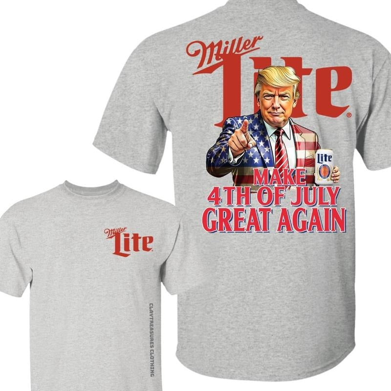 Trump Make 4th Of July Great Again T-shirt - Miller Lite Beer Graphic Tee, Perfect for Independence Day Celebrations