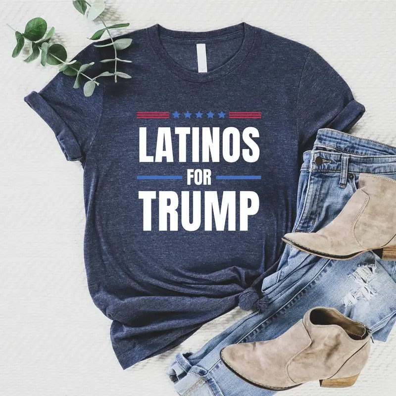 Trump Shirt, Election 2024 T-shirt, Trump Supporter Gift Tee, Unisex President Short Sleeve, Patriotic Shirt, American Flag Vote Tee, Latinos Shirt, Casual Menswear.