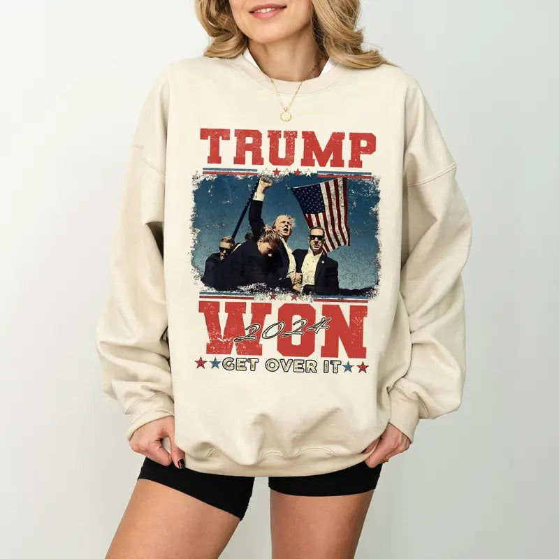 Trump Won Get Over It Sweatshirt, Trump won 2024 Shirt, Trump Won 47th President Shirt , Republican Gift Hoodie