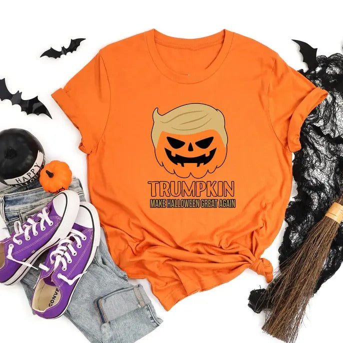 Trumpkin Sweatshirt - Make Halloween Great Again! Funny Pumpkin Design for Halloween Lovers, Pumpkin Halloween Sweatshirt, Shirt Casual Classic Cotton Fabric Collar Jersey