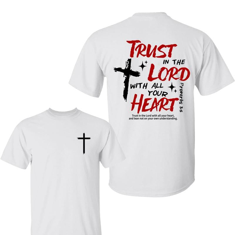 Trust In The Lord With All Your Heart Shirt, Men's Cross Graphic Tee, 2025 Casual Summer Outfit, Christian Jesus Shirts, Trendy Gift