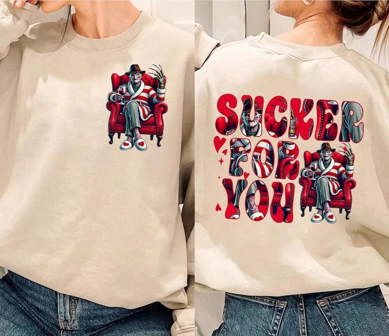 Two-Sides Horror Characters Valentine Bundle Shirt, Sucker For You Shirt, Valentine Horror Shirt, Horror Characters Shirt, Scary Movie Valentine Shirts