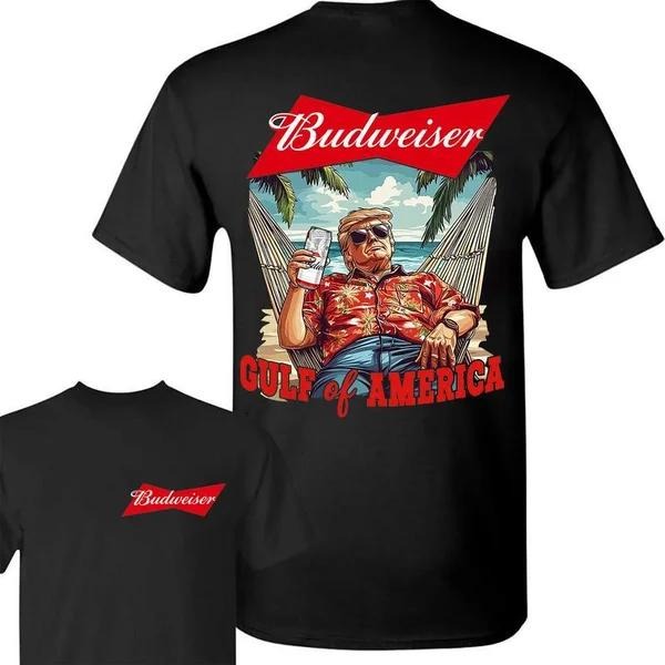 Two-sided Trump Budweiser T-shirts, Tropical Gulf Of America, Patriotic Beer Drinking Shirts, Funny Summer Graphic Tee, Trendy Outdoors Beer Lover Sweatshirt, Unisex Hoodie