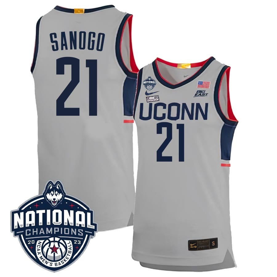 UConn Huskies #21 Adama Sanogo 2023 National Champions College Basketball Limited Jersey – Gray