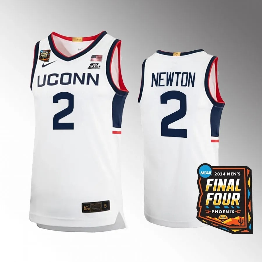 UConn Huskies #2 Tristen Newton 2024 NCAA March Madness Final Four White Jersey Limited Basketball