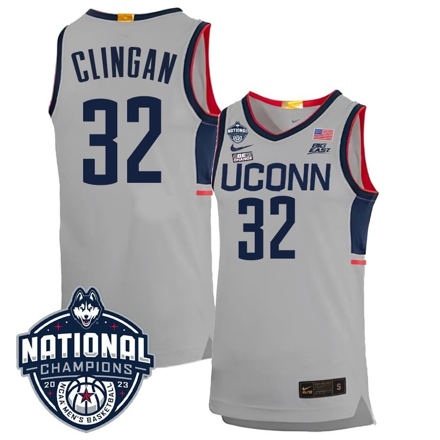 UConn Huskies #32 Donovan Clingan 2023 National Champions College Basketball Limited Jersey – Gray