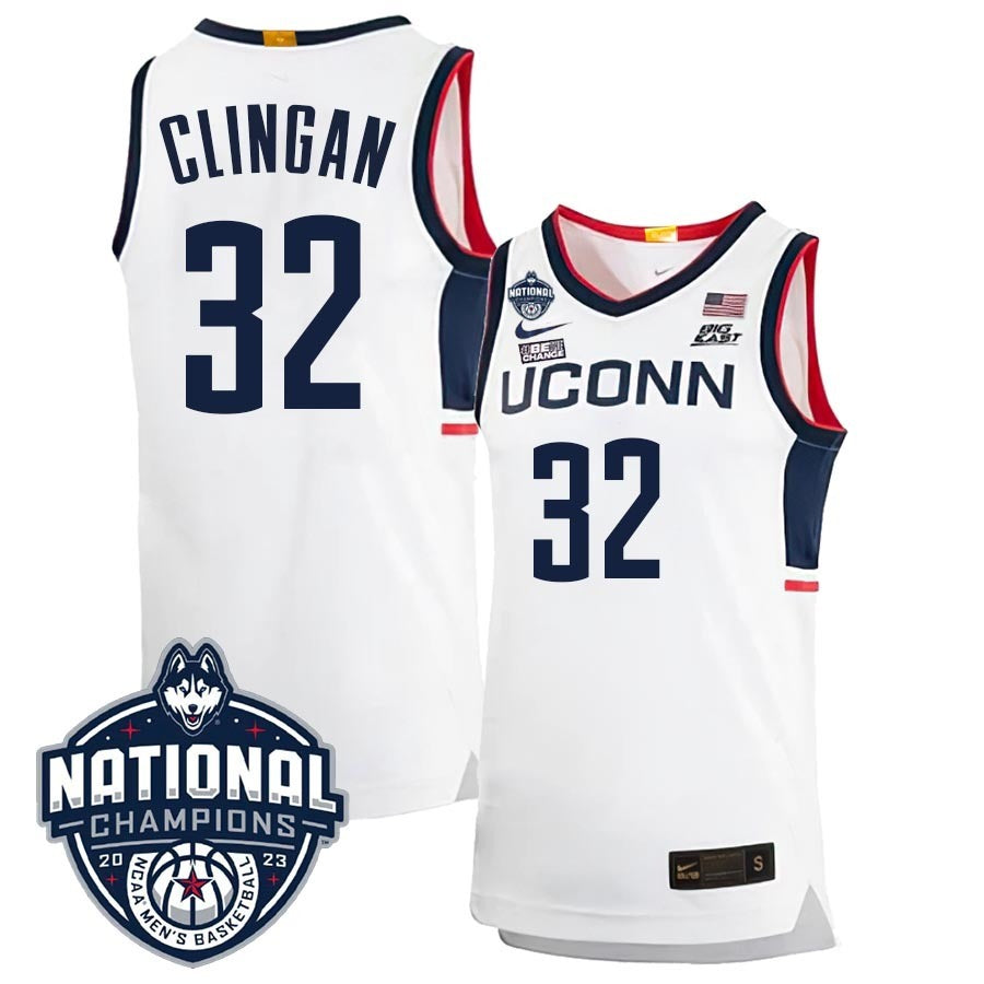 UConn Huskies #32 Donovan Clingan 2023 National Champions College Basketball Limited Jersey – White Home