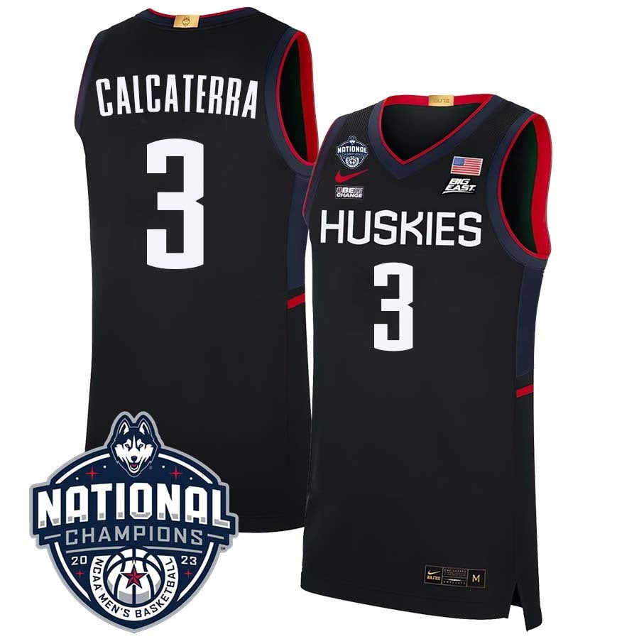 UConn Huskies #3 Joey Calcaterra 2023 National Champions College Basketball Limited Jersey – Black