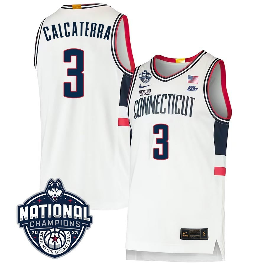 UConn Huskies #3 Joey Calcaterra 2023 National Champions College Basketball Limited Jersey – White
