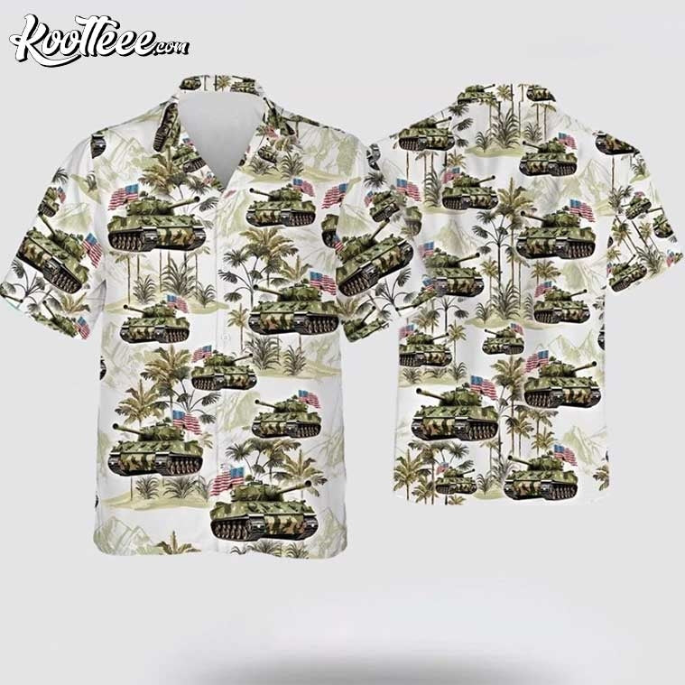 US Army Tank American Flag Pattern Hawaiian Shirt