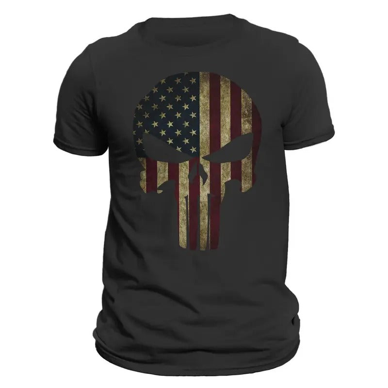 USA Patriotic American Flag Skull Tactical Men's T-Shirt