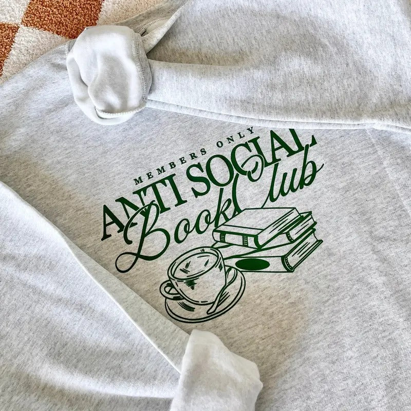 Unisex- Anti Social Book Club Crewneck, Bookish Sweatshirt, Bookworm Booktok The Story of Us Gifts for Book Lovers...