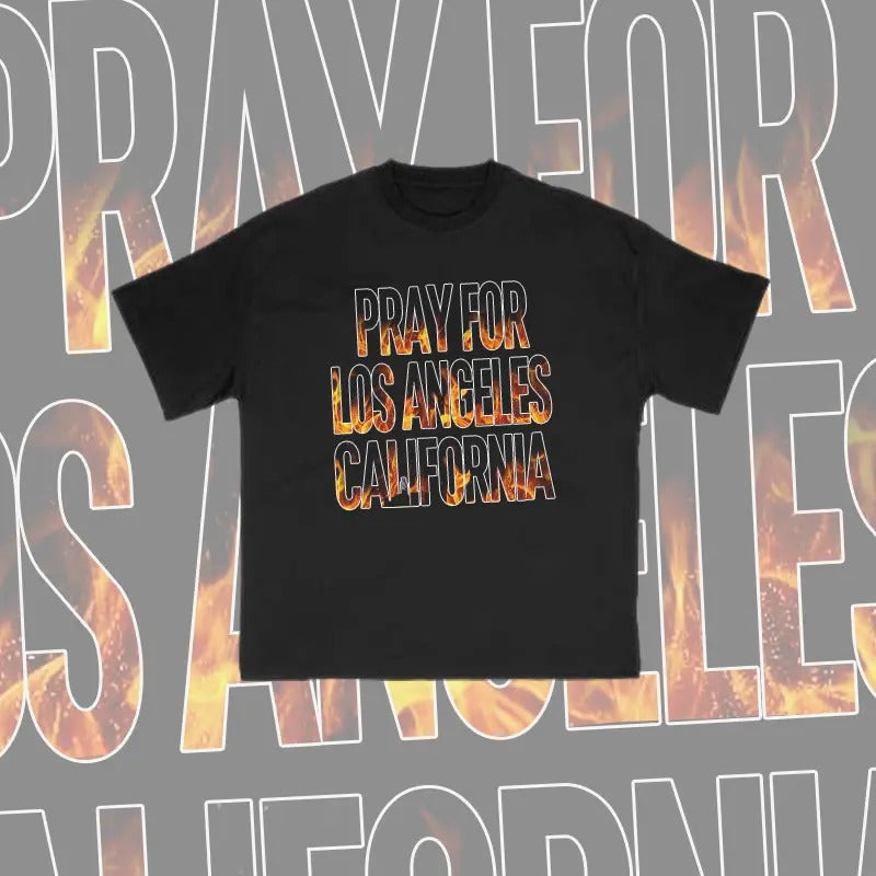 Unisex 100% Cotton Pray For Los Angeles California Print T-shirt vintage tees cowboys outfits men Crewneck Menswear