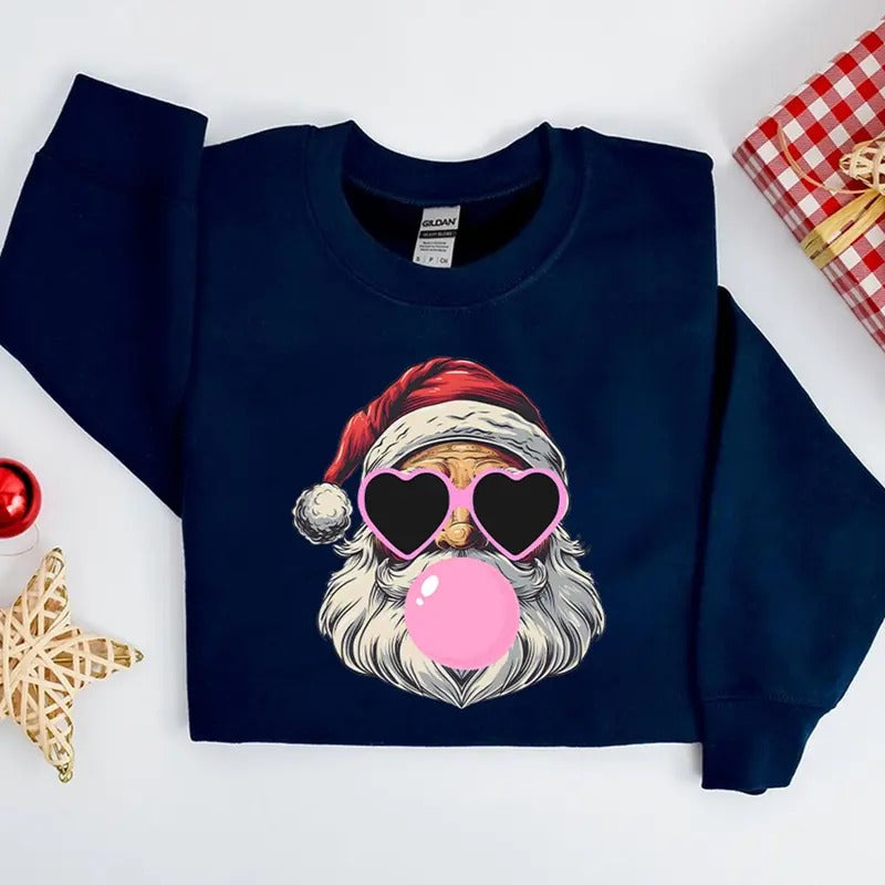 Unisex Santa Bubble Gum Shirt, Christmas Sweatshirt, Funny Santa Pullover - Fabric Hoodie | InkThreadWorks.com