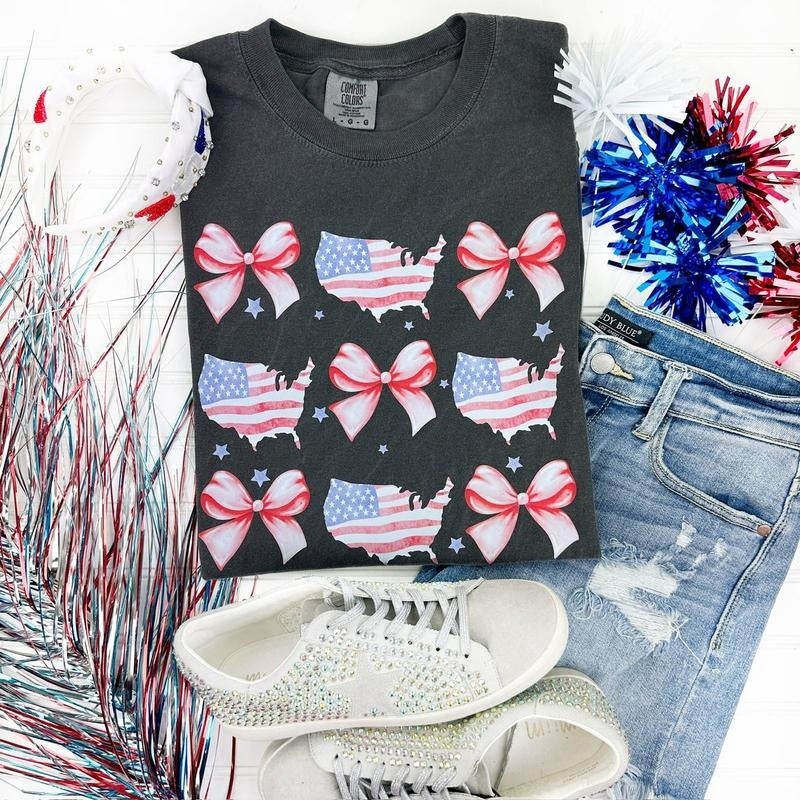 United States Bow Coquette Comfort Colors T-Shirt Hoodie, Sweatshirt | InkThreadWorks.com