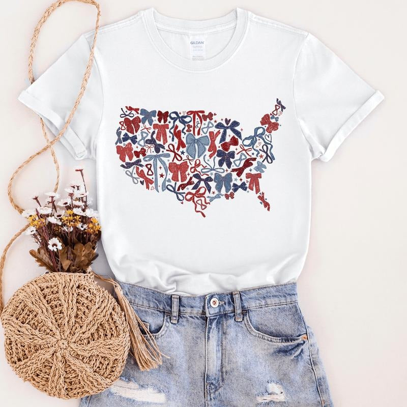 United States Bows Graphic Tee | 4th of July Preppy Coquette Shirt