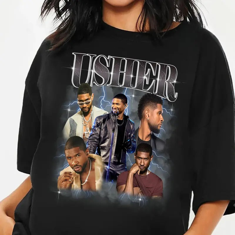 Ussher Concert Shirt, Retro Graphic R&B Concert Shirt, Ushher Coming Home Tour Shirt, Usher Concert Group Shirt, Full Sizes, Full Colors, Unisex T-shirt for Men and Women, Classic Menswear, Womenswear Top Collar