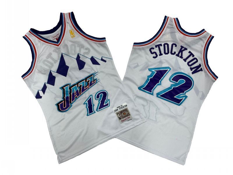 Utah Jazz #12 John Stockton Jazz 12 # White Edition 96-97 Season Mitchell Retro Jersey --. Stockton Style 2