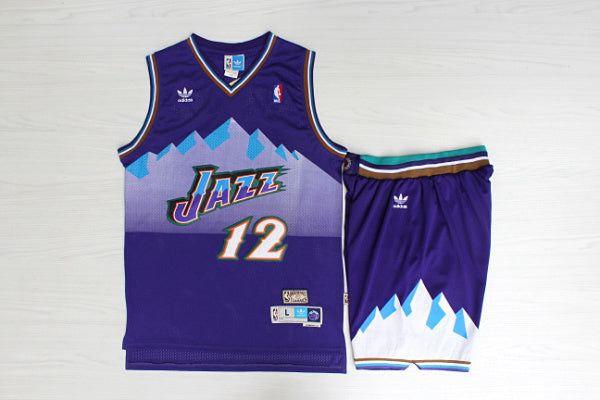 Utah Jazz #12 John Stockton Jazz Retro Shorts Purple , White Premium Mesh (S~XXL Size ) Style 2