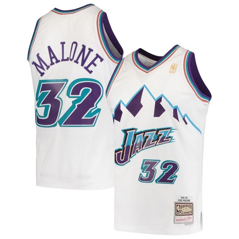 Utah Jazz #32 Karl Malone Jazz 32 # Karl - Malone Retro m&n White Premium Mesh Jersey