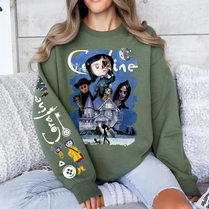 Valentine Gift, Coraline Fantasy movies tshirt, Horror Character Shirt, Halloween Crewneck Sweatshirt, Coraline Three Ghost finding Sweatshirt Hoodie