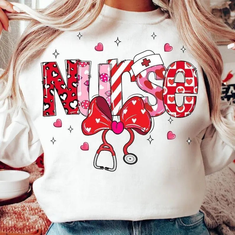Valentine Nurse Sweatshirt, Valentine Nurse Shirt, Valentines Day Shirt, Valentine Coquette Bow Shirt, Cupids Favorite...