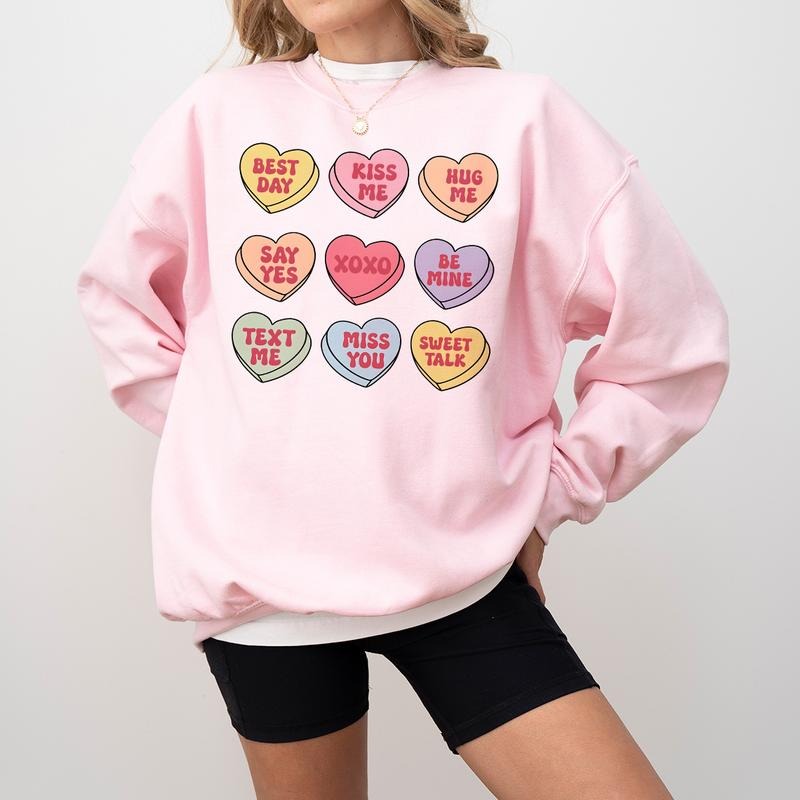 Valentines Day Sweatshirt, Conversation Hearts Sweatshirt, Valentines Day Shirts for Women, Valentines Day Gift, Cute...