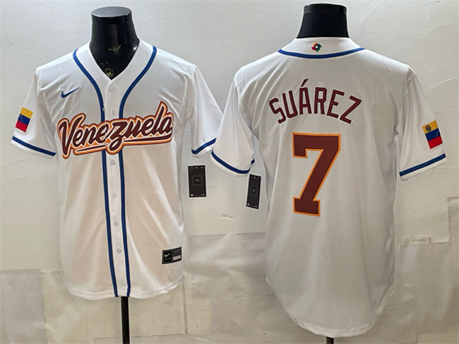Venezuela Baseball #7 Eugenio Suárez White 2026 World Baseball Classic Home