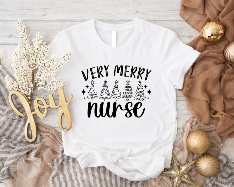 Very Merry Nurse Shirt, Christmas Tree Nurse T-Shirt, Matching Nursing School Team Xmas Party Tee, Holiday Nurse Gift...