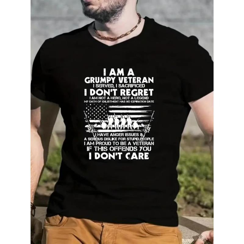 Veteran & US Flag Graphic Print for Men Women Couple Fashion T-Shirt, Street Short Sleeve Cotton T-Shirt, Comfort-Fit Crew Neck T-Shirt - Ultra-Soft, Breathable, Moisture-Wicking, Casual Summer Tee - Perfect for Everyday Wear Made in USA