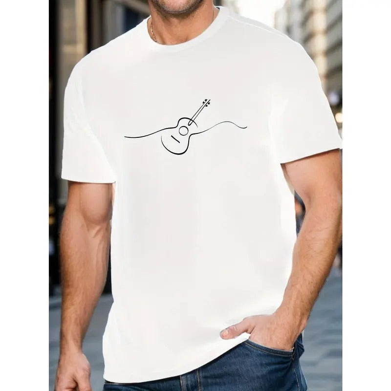 Vibrant Guitar Graphic Tee - Men's Trendy Crew Neck T-Shirts for Summer - Soft, Breathable, Short Sleeve, Stylish, Casual Wear, Perfect for Music Lovers Made in USA