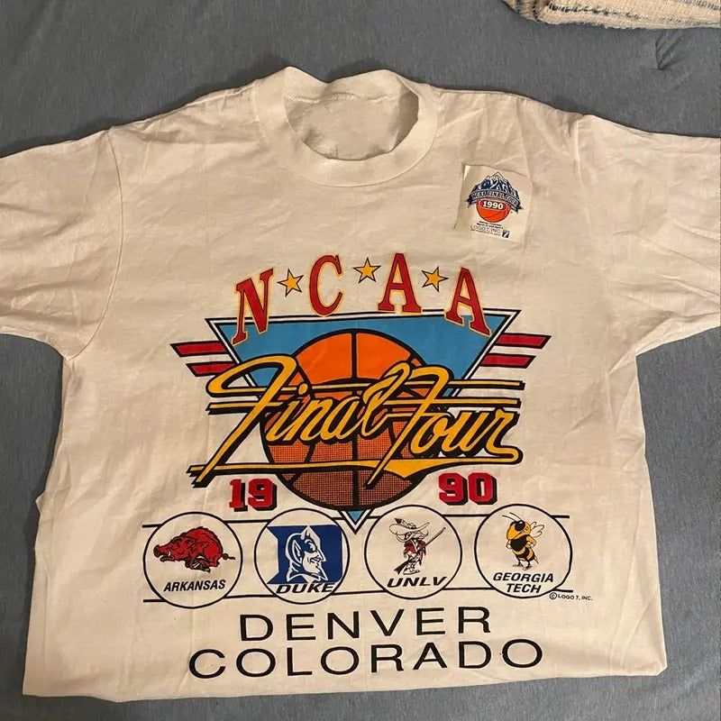 Vintage 1990 Final Four Arkansas Duke UNLV Georgia Tech t-shirt Classic Cotton Menswear Top Embroidered Hoodie